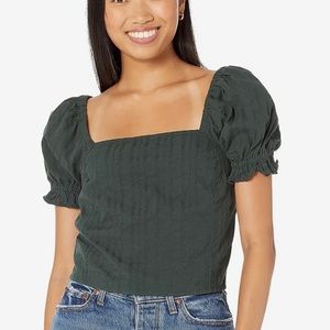 Dark Green Puff Sleeve Crop Top. Size M.